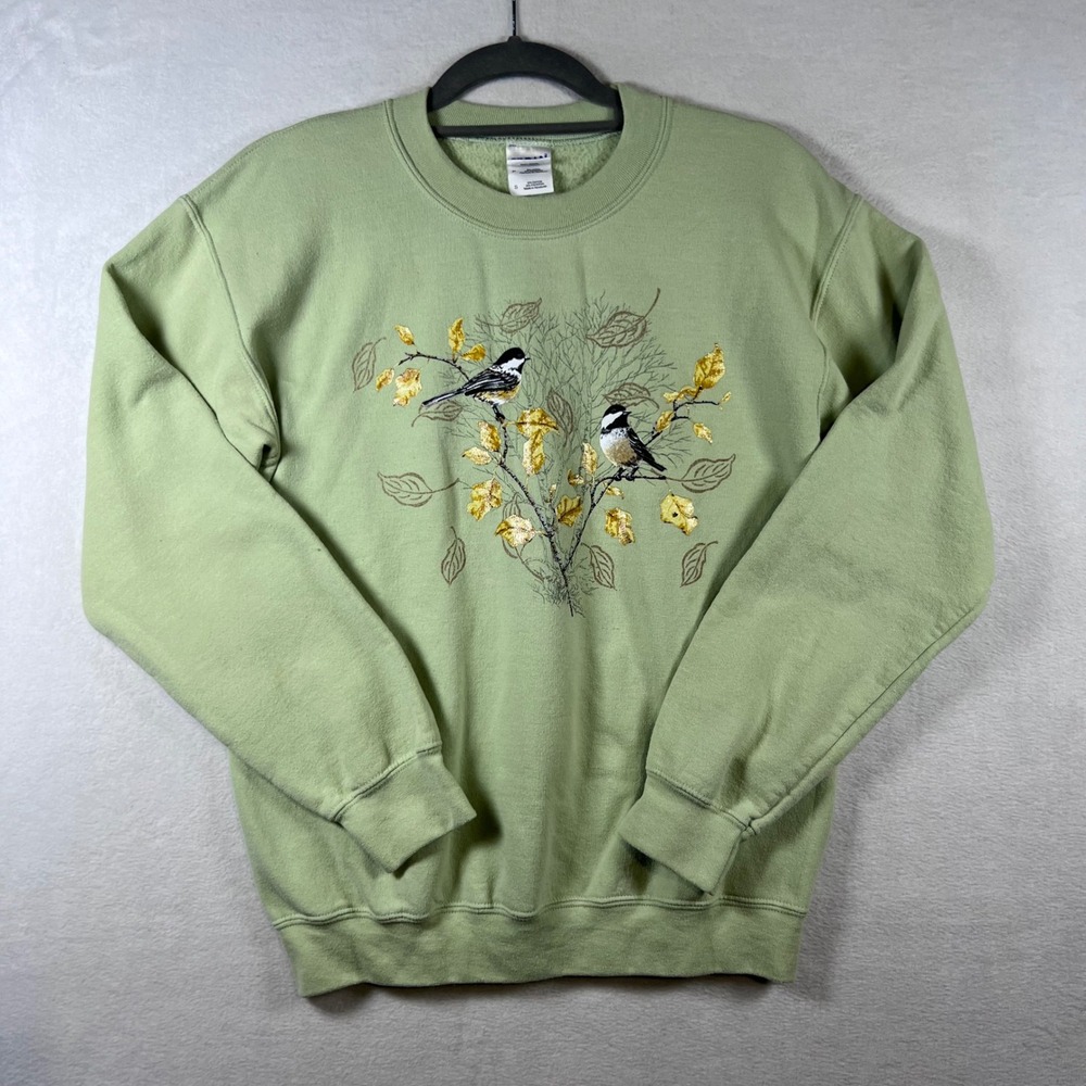 Gildan Heavy Blend Sage Green‎ Bird Graphic Sweatshirt Small Vintage Style